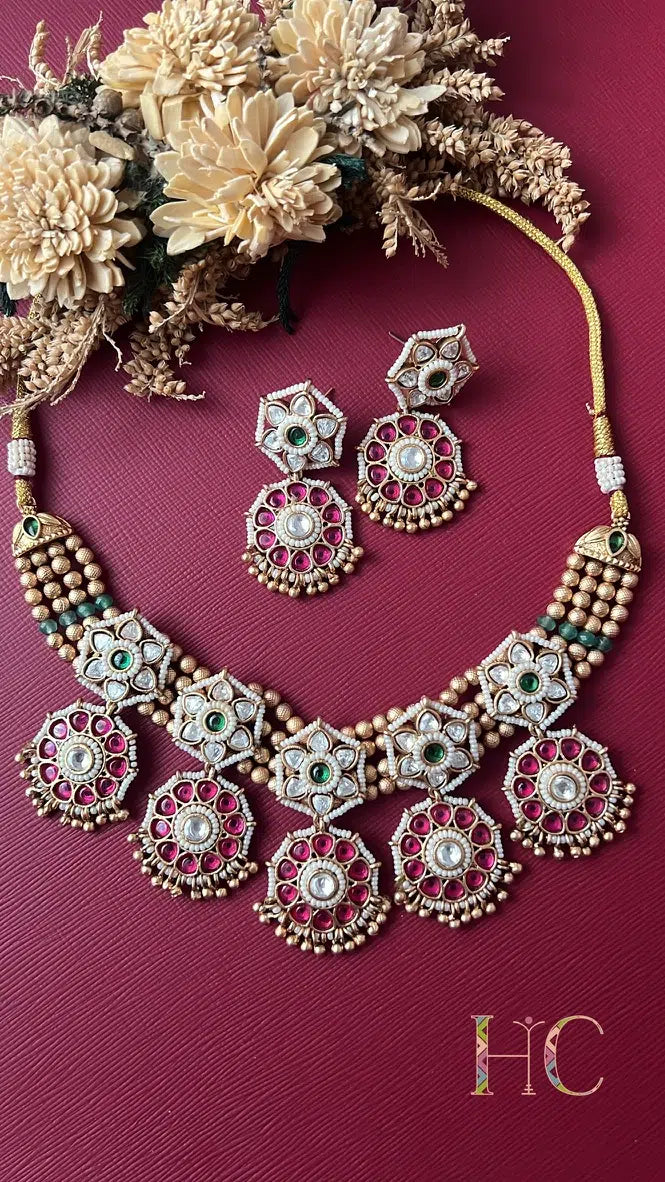 Traditional Flower necklace Set- Multi Colour