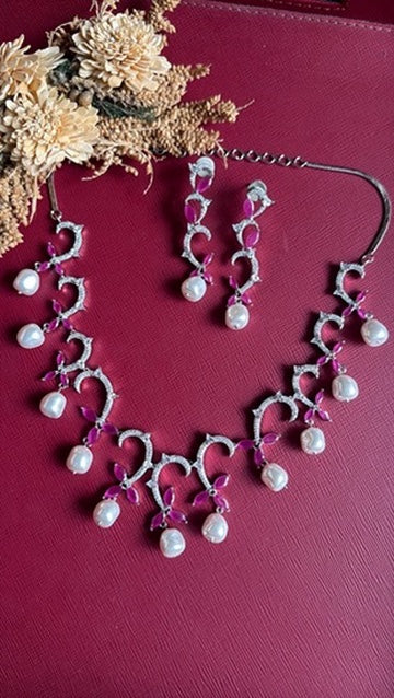 Gauri Diamond Necklace Set - Ruby