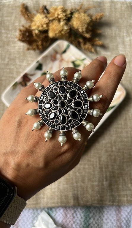 Dual Tone Sliver Replica Jumbo Ring- Black