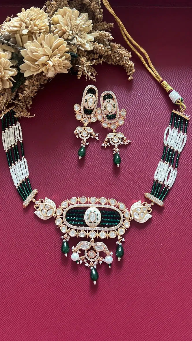 Emerald Green Meena Fusion Necklace Set