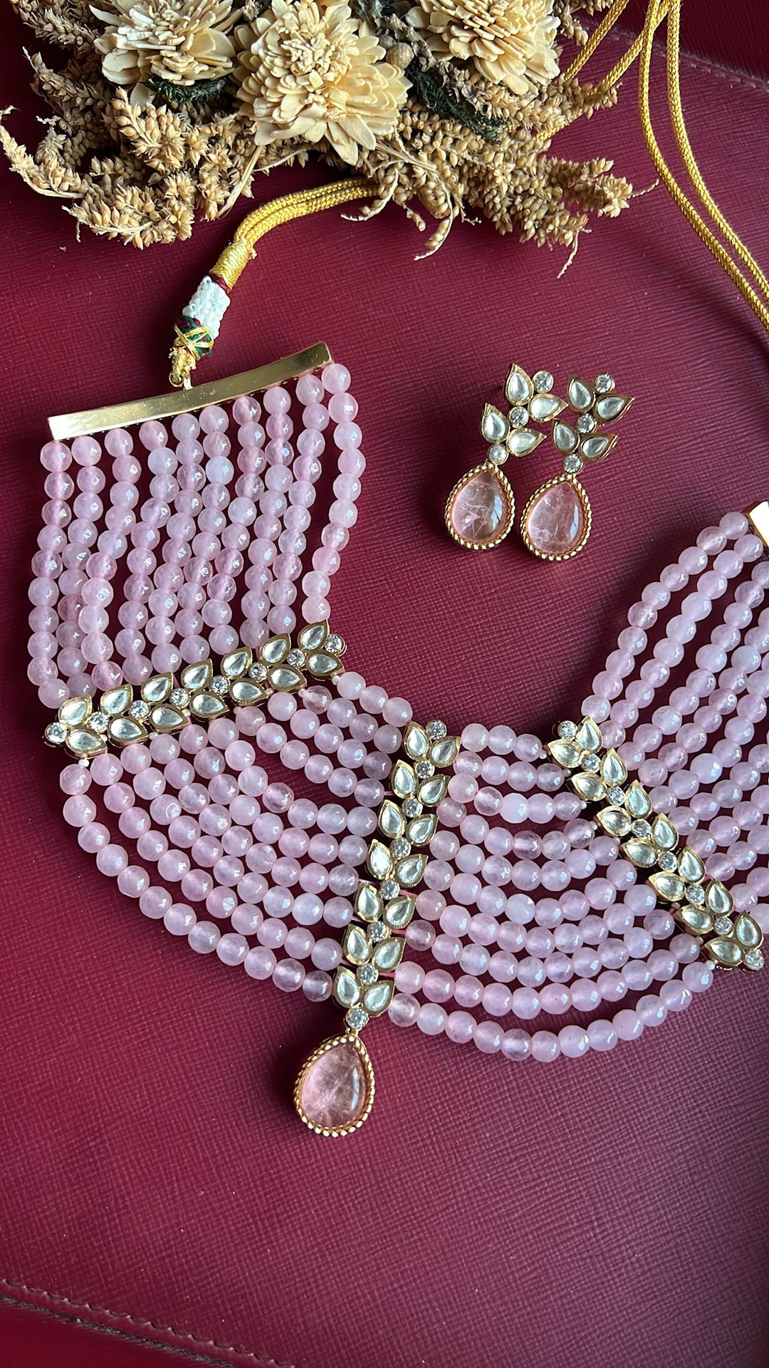 Shambhavi Beats Necklace Set - Baby Pink