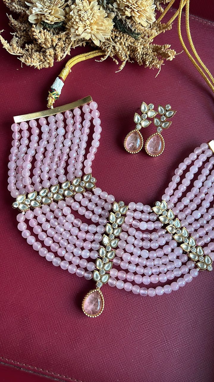 Shambhavi Beats Necklace Set - Baby Pink