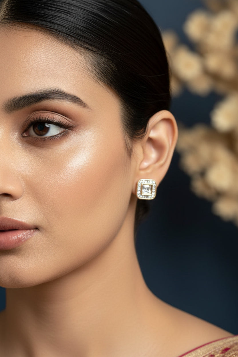 Yashvi Kundan Diamond Studs -Square