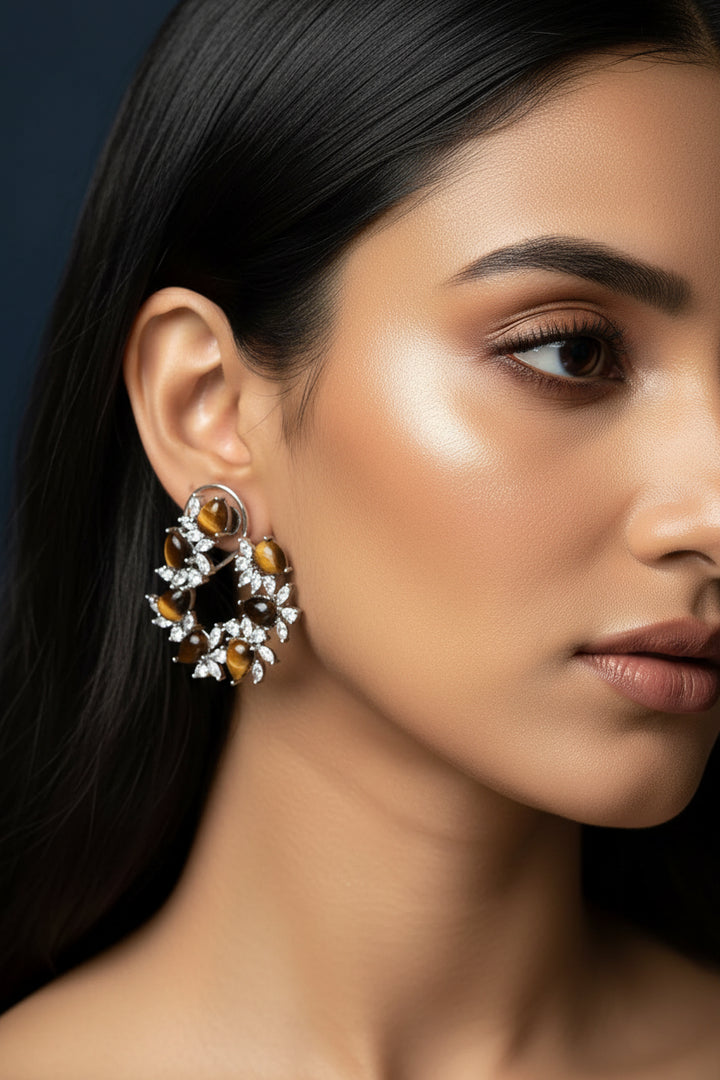 Semi Precious Tiger Stone Earring