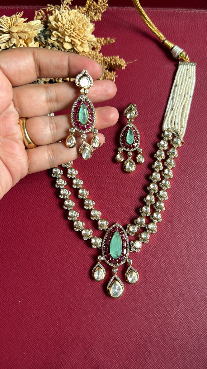 Savannah green Kundan bridal necklace set with earrings