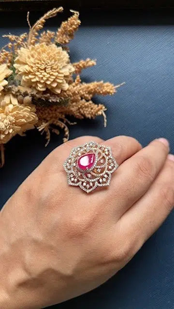 Rakul Big Diamond Ring - Red