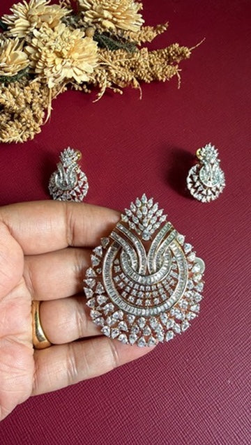 Needhi white American Diamond pendant and earrings set