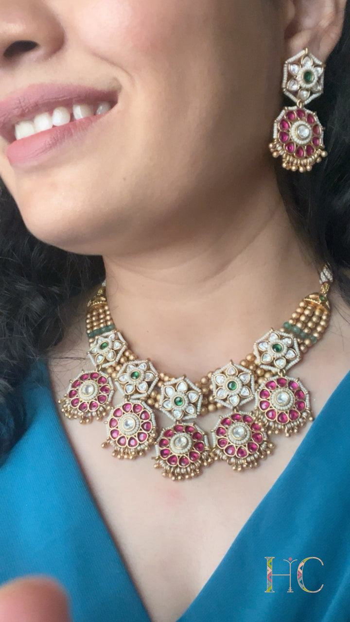 Traditional Flower necklace Set- Multi Colour