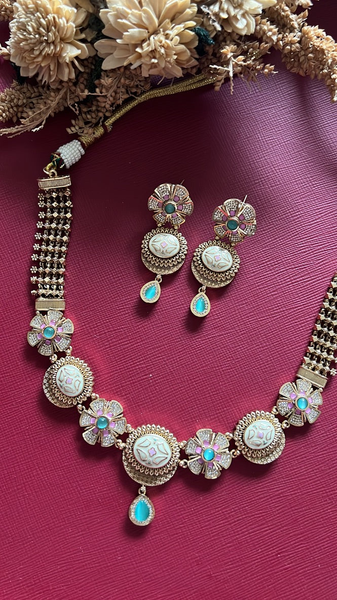 Meenakari Fusion Necklace Set with Floral Motifs