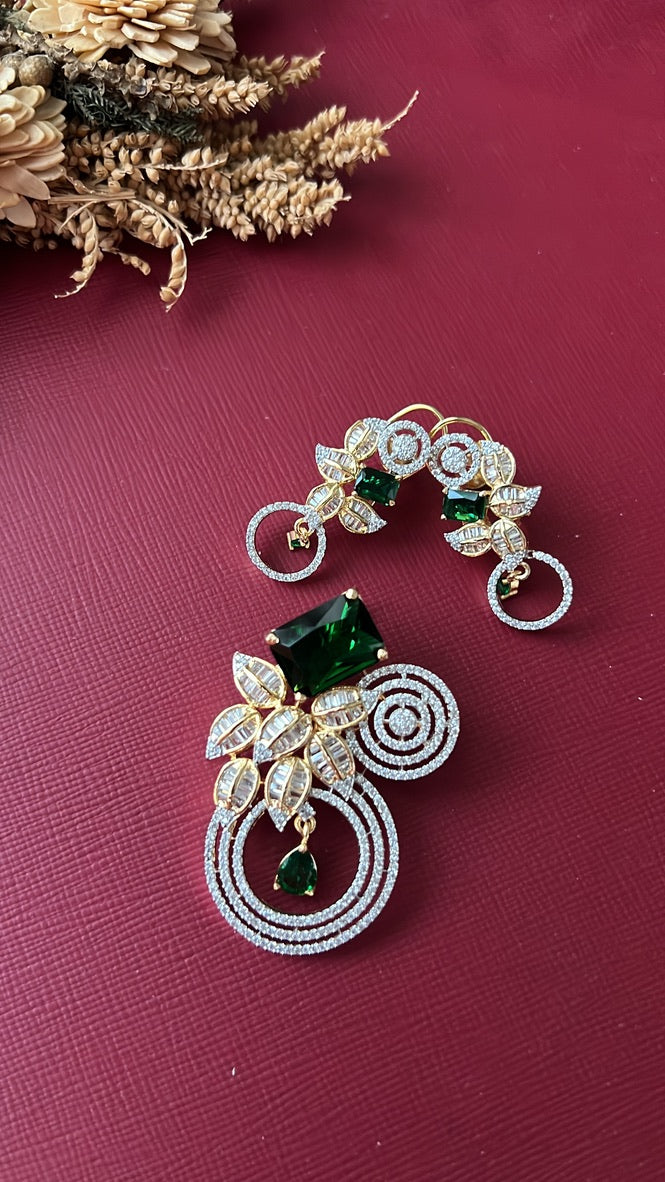 Gold-tone green American Diamond pendant set from Hema Collections