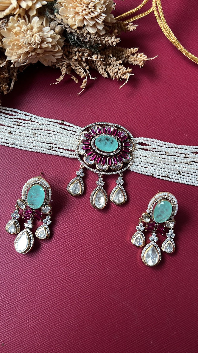 Aqua Doublet Stone Choker Set