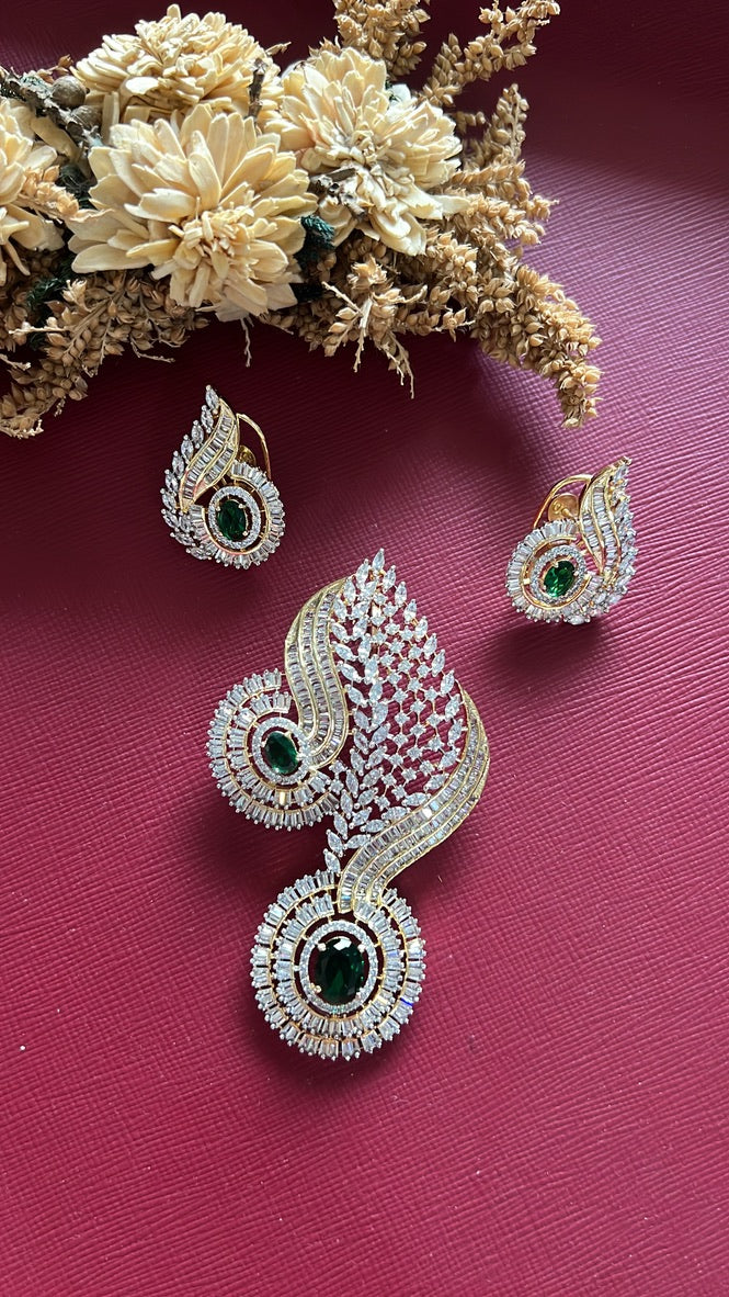 Gold-tone American Diamond pendant set from Hema Collections