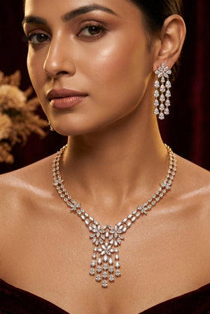 Jyosthna white American Diamond necklace set with earrings