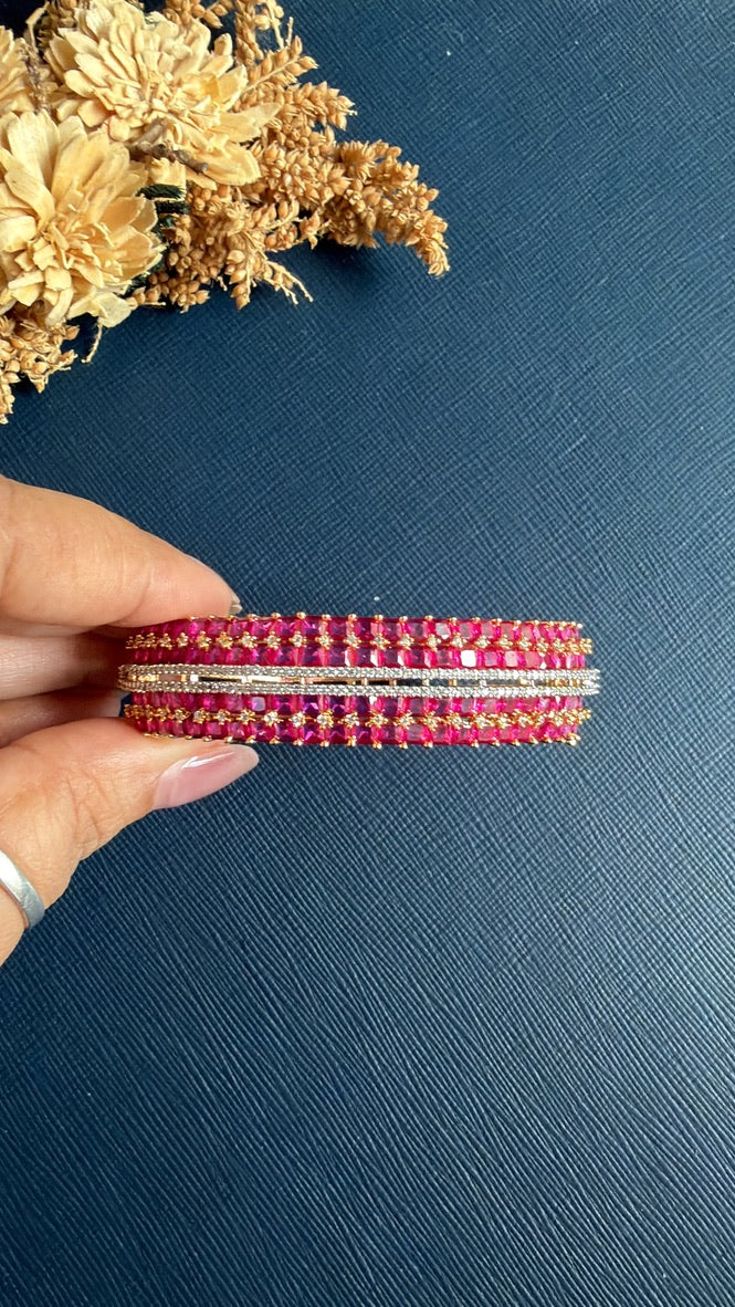 Akansha red AD bracelet with golden polish over brass alloy, by Hema Collections