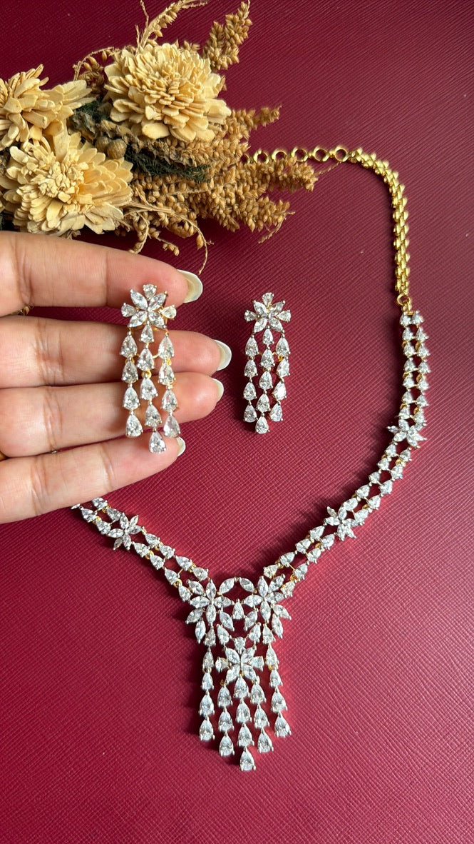 Jyosthna white American Diamond necklace set with earrings
