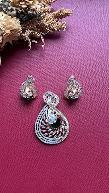 Urvi Diamond Pendant Set  - Green