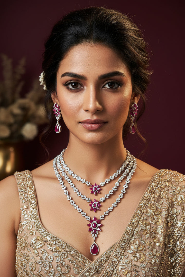 Mahnoor Diamond Necklace Set- Rubi