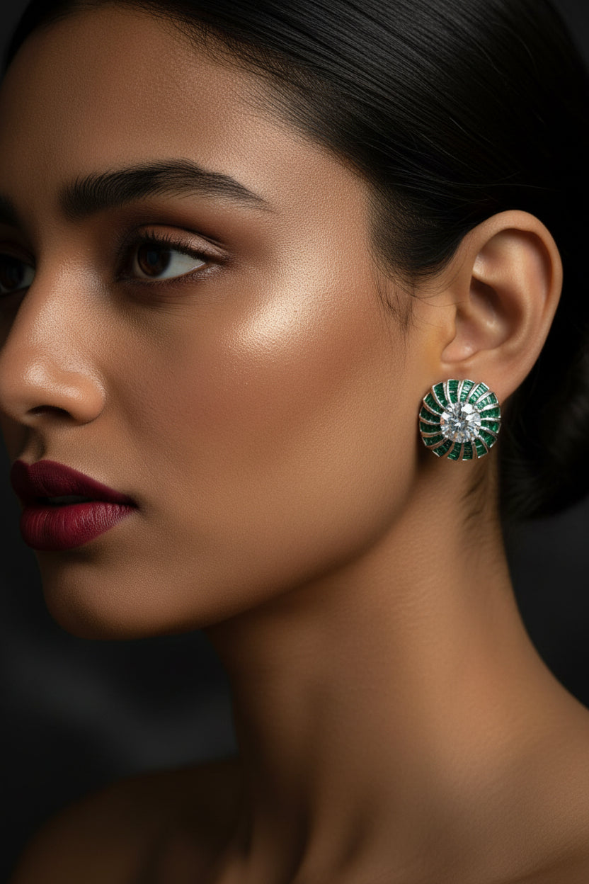 Liyana Diamond Studs -Green