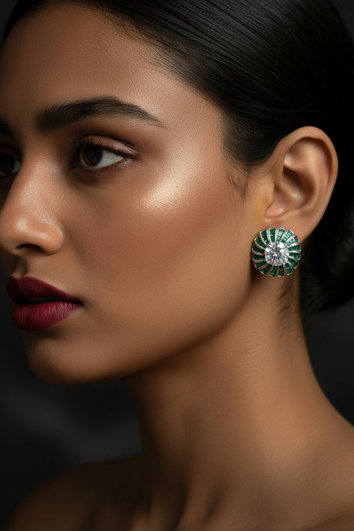 Liyana Diamond Studs -Green