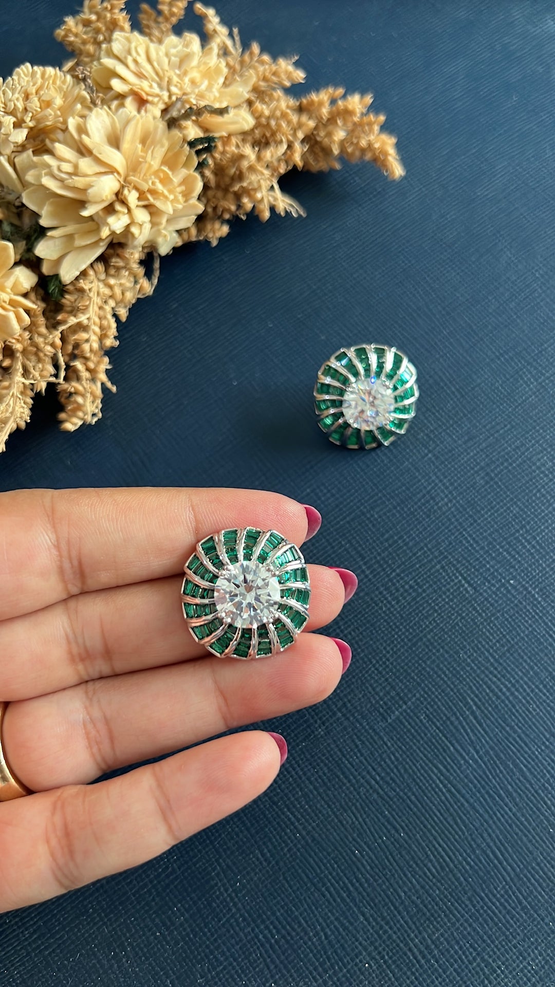 Liyana Diamond Studs -Green