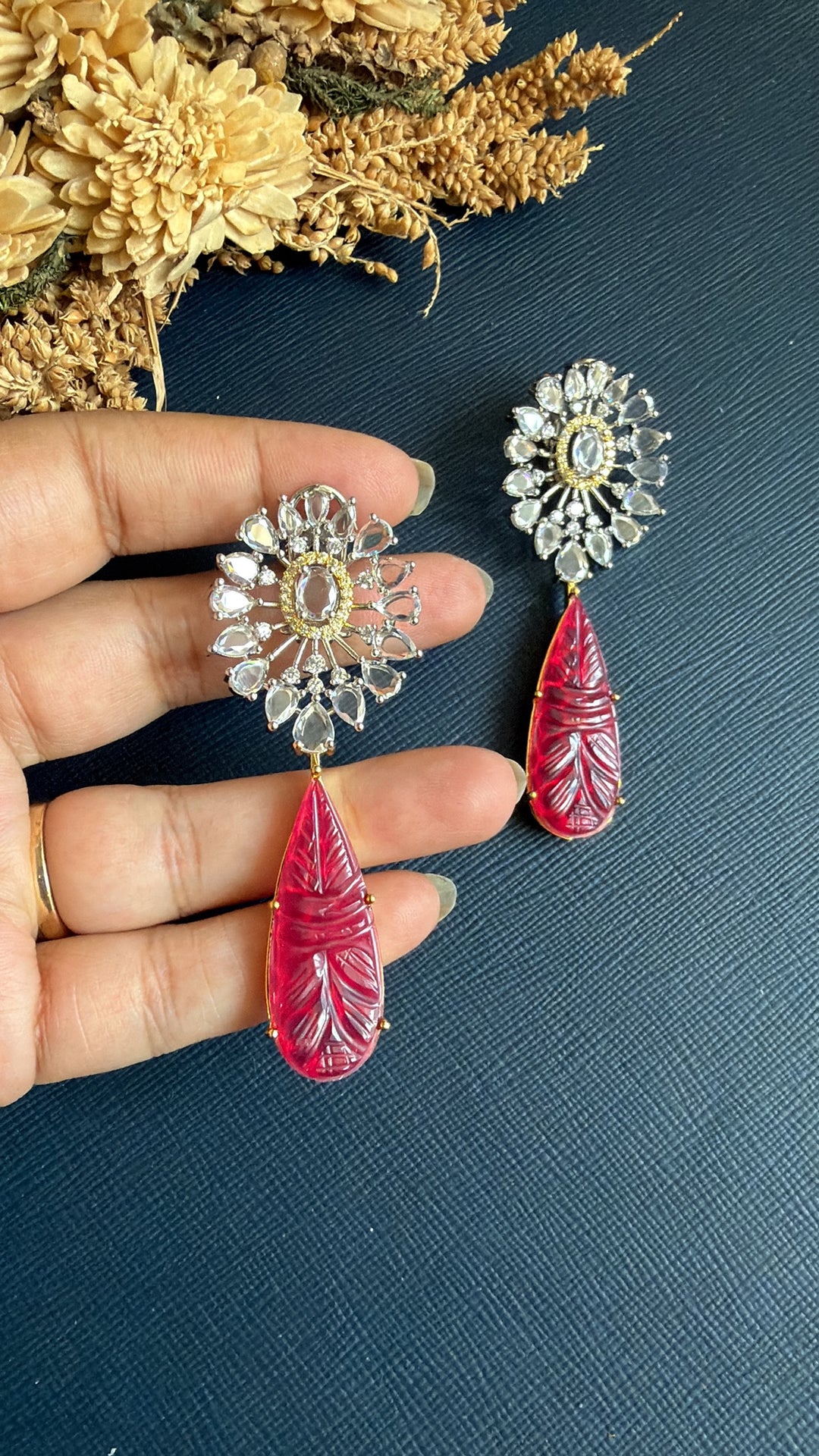 Ojaswini Diamond Earrings -Ruby