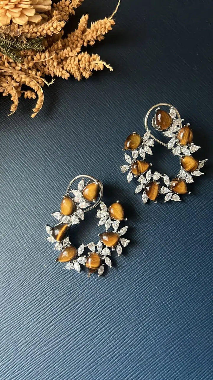 Semi Precious Tiger Stone Earring