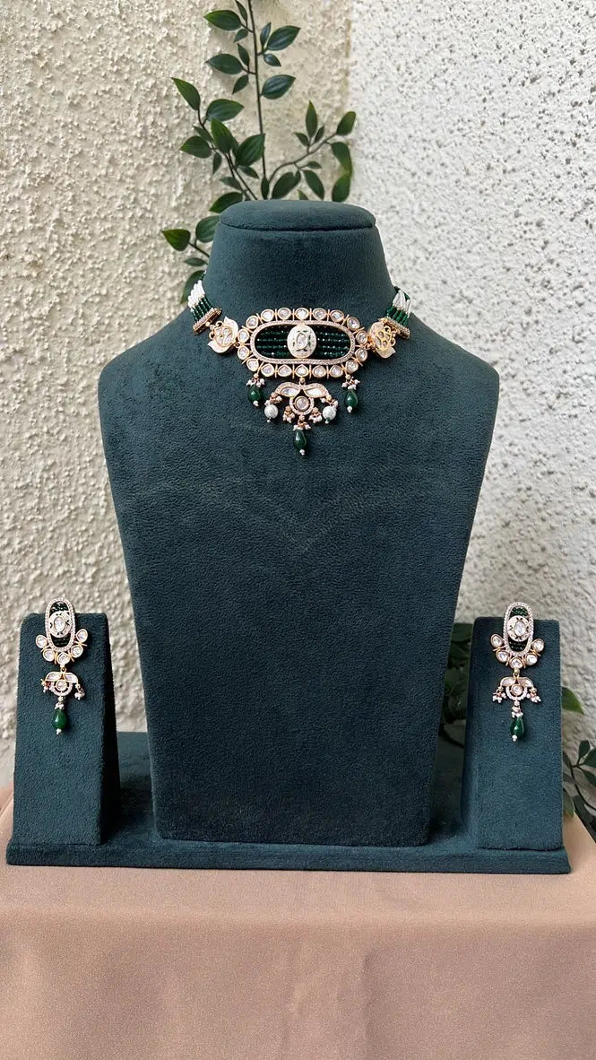 Emerald Green Meena Fusion Necklace Set