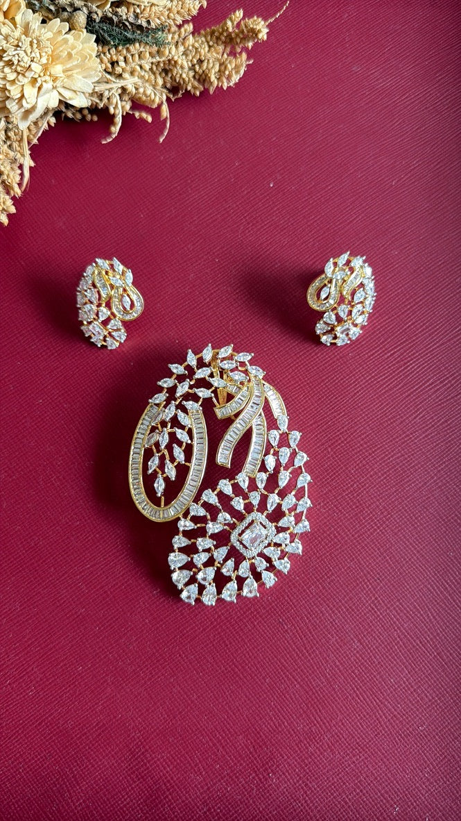 Gold-tone American Diamond pendant set from Hema Collections