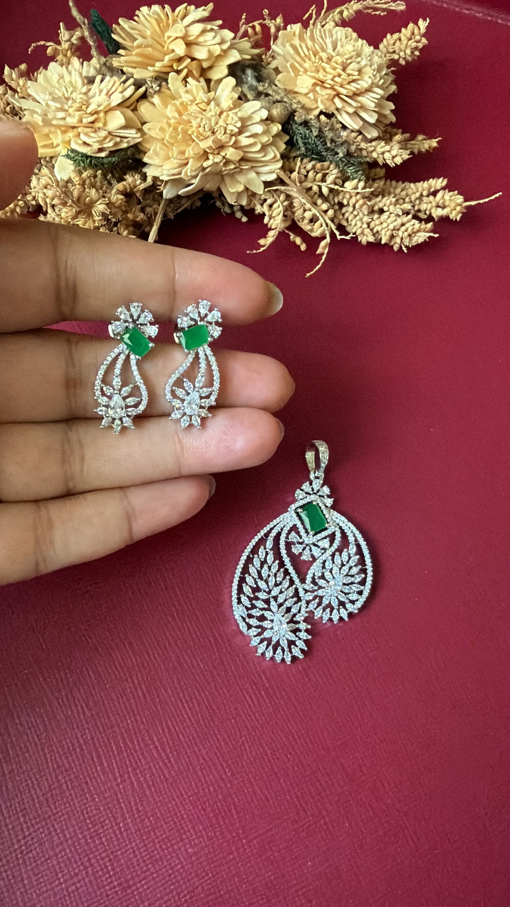 Gold-tone American Diamond pendant set from Hema Collections