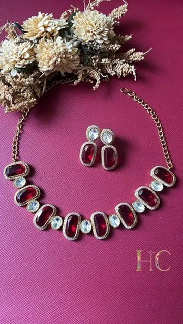 Ruby Cushion-Cut Stone &amp; Kundan Necklace Set