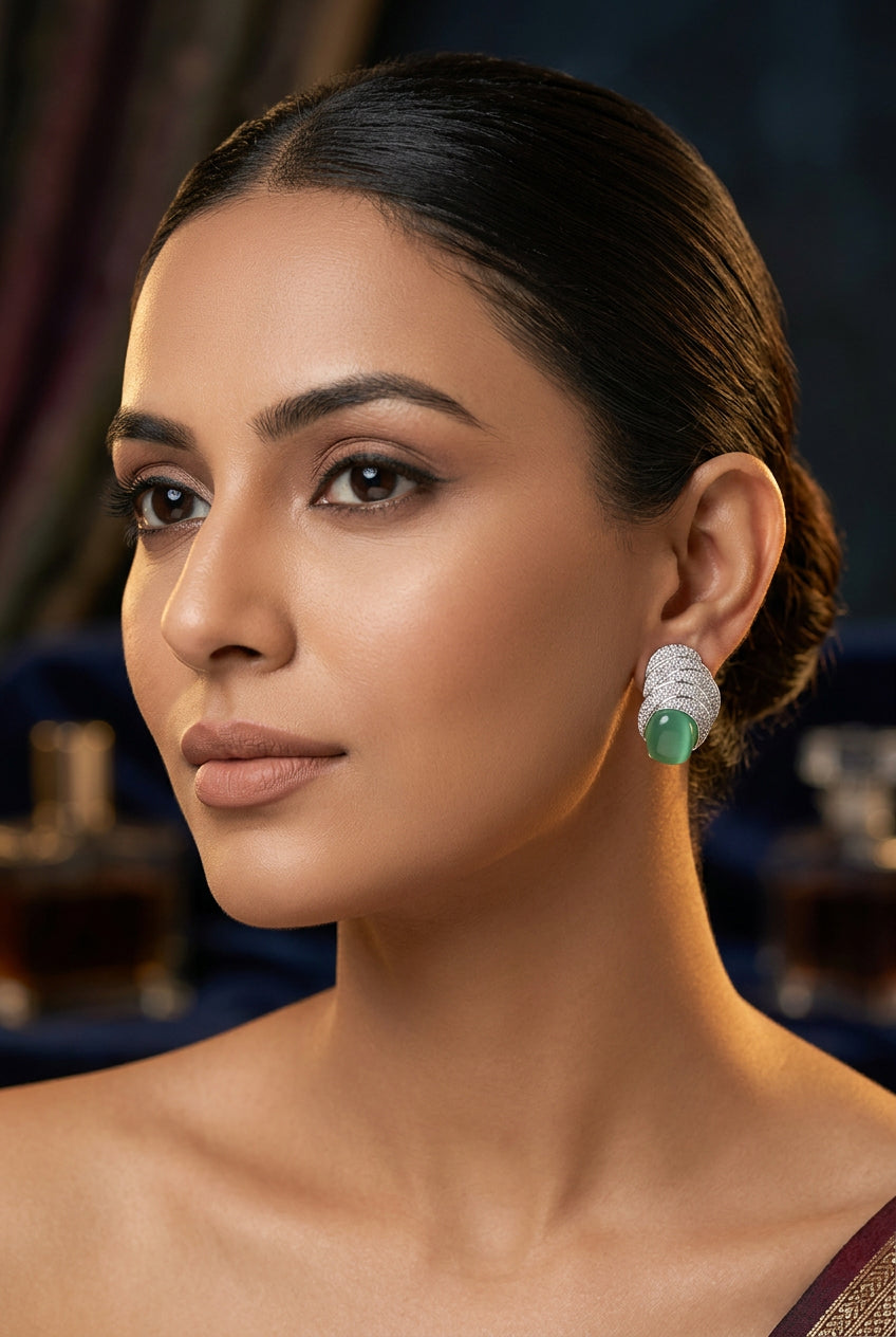 Sea green doublet stone and American Diamond statement studs