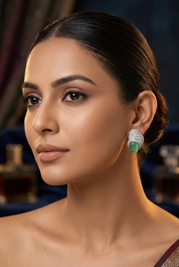 Sea green doublet stone and American Diamond statement studs