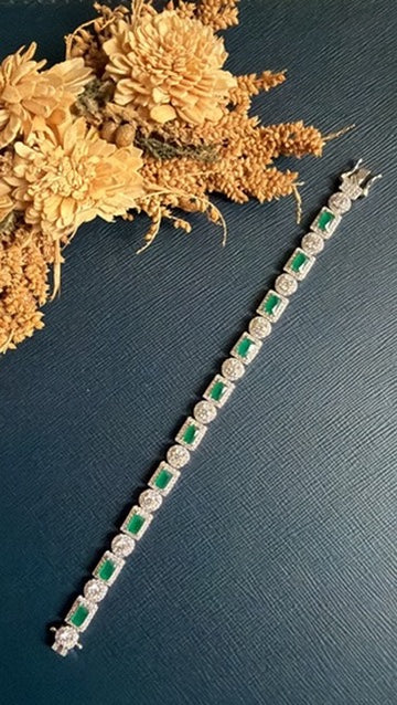 Rubina emerald-green and American Diamond tennis bracelet with silver-toned finish