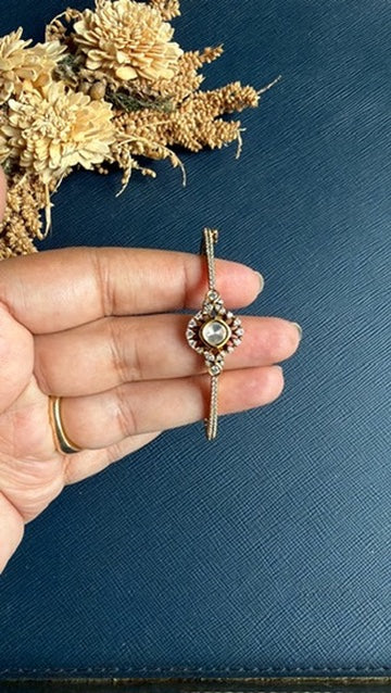 Hafsa white Kundan bracelet shown from another angle