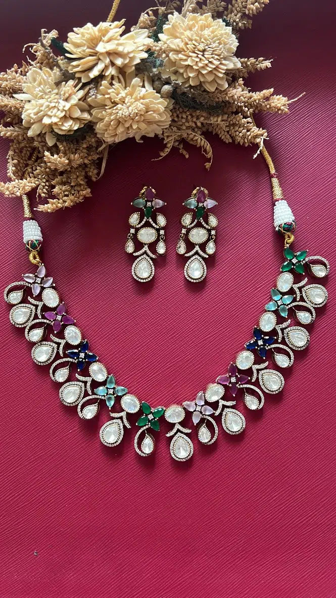 Minal Kundan Necklace Set - Multi colour