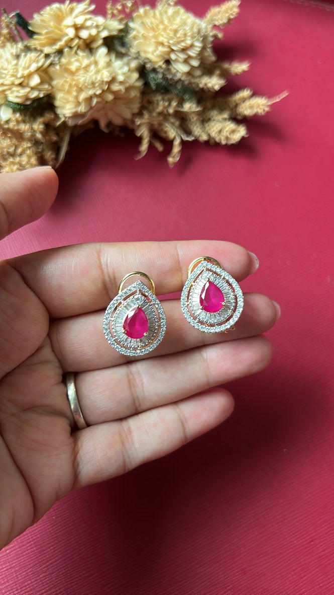 Gold-tone ruby red American Diamond pendant set from Hema Collections