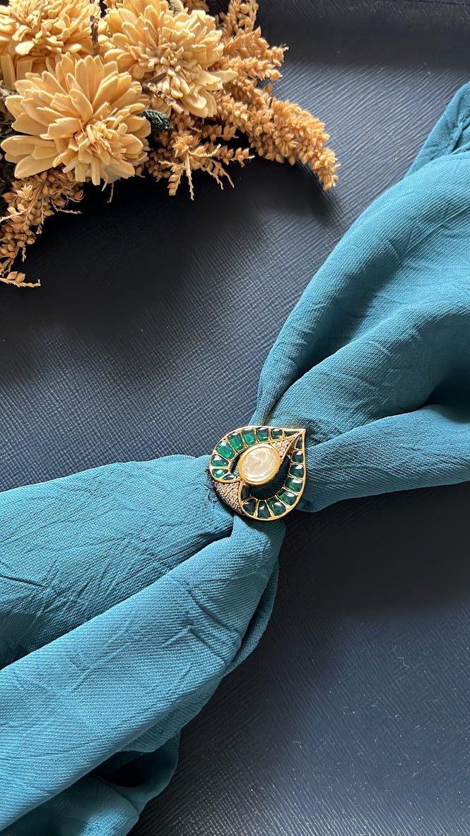 Emerald Kundan Statement Ring