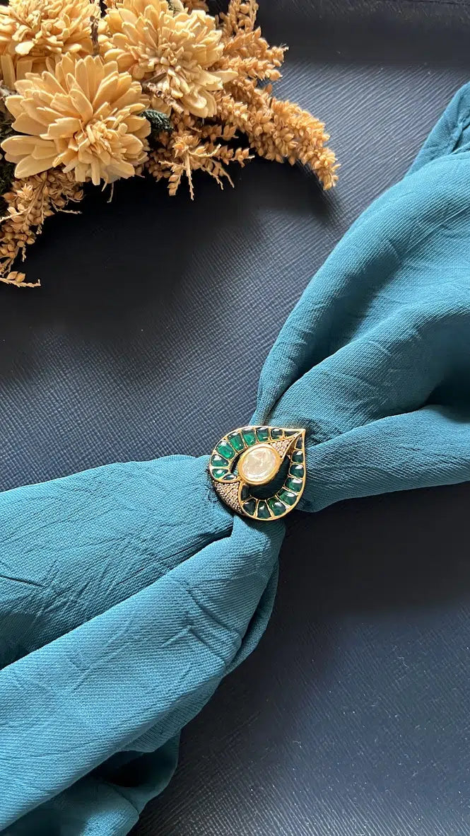 Emerald Kundan Statement Ring
