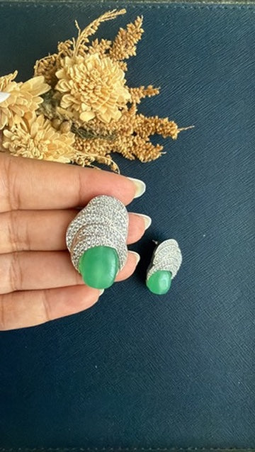 Sea green doublet stone and American Diamond statement studs
