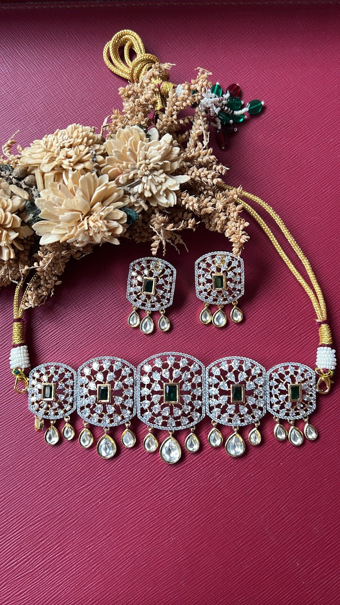 Avani Diamond Choker Set - Green