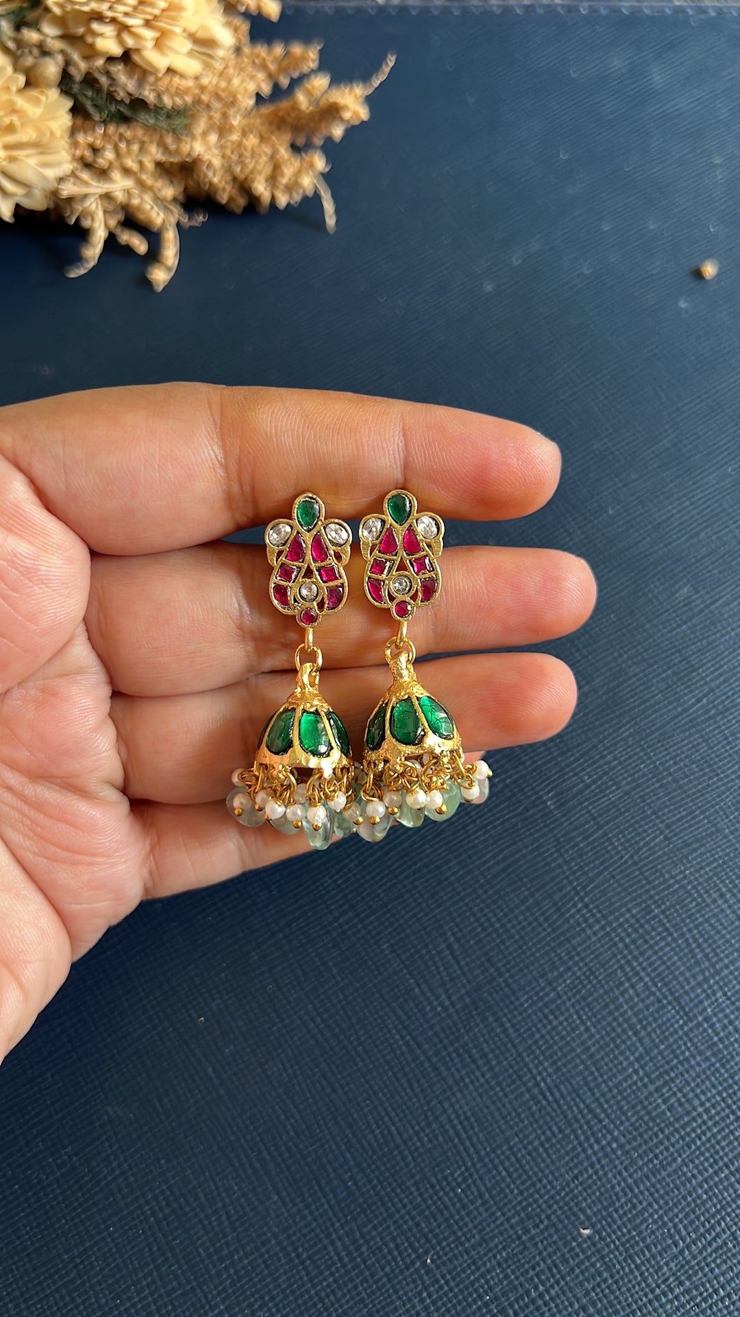 Emerald &amp; Ruby Kundan Jhumka