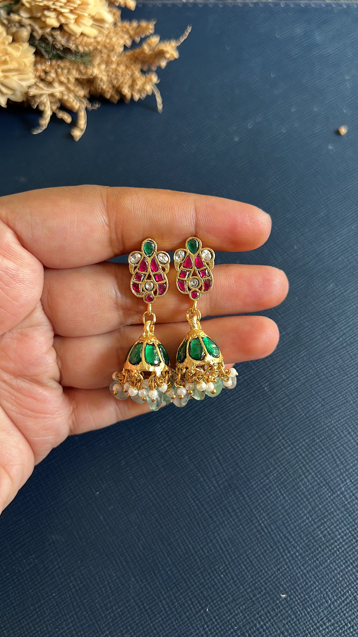Emerald &amp; Ruby Kundan Jhumka