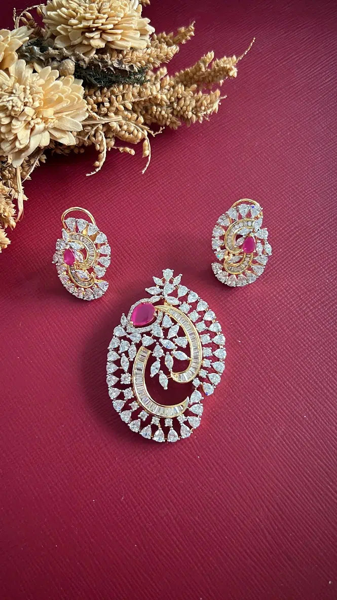 Gold-tone American Diamond pendant set from Hema Collections