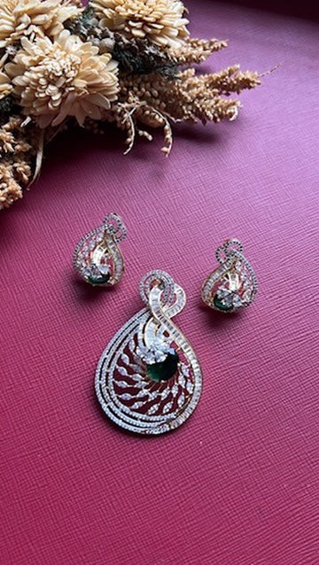 Urvi Diamond Pendant Set  - Green