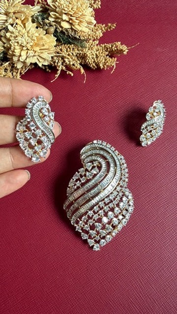 Rubal white American Diamond pendant and earrings set