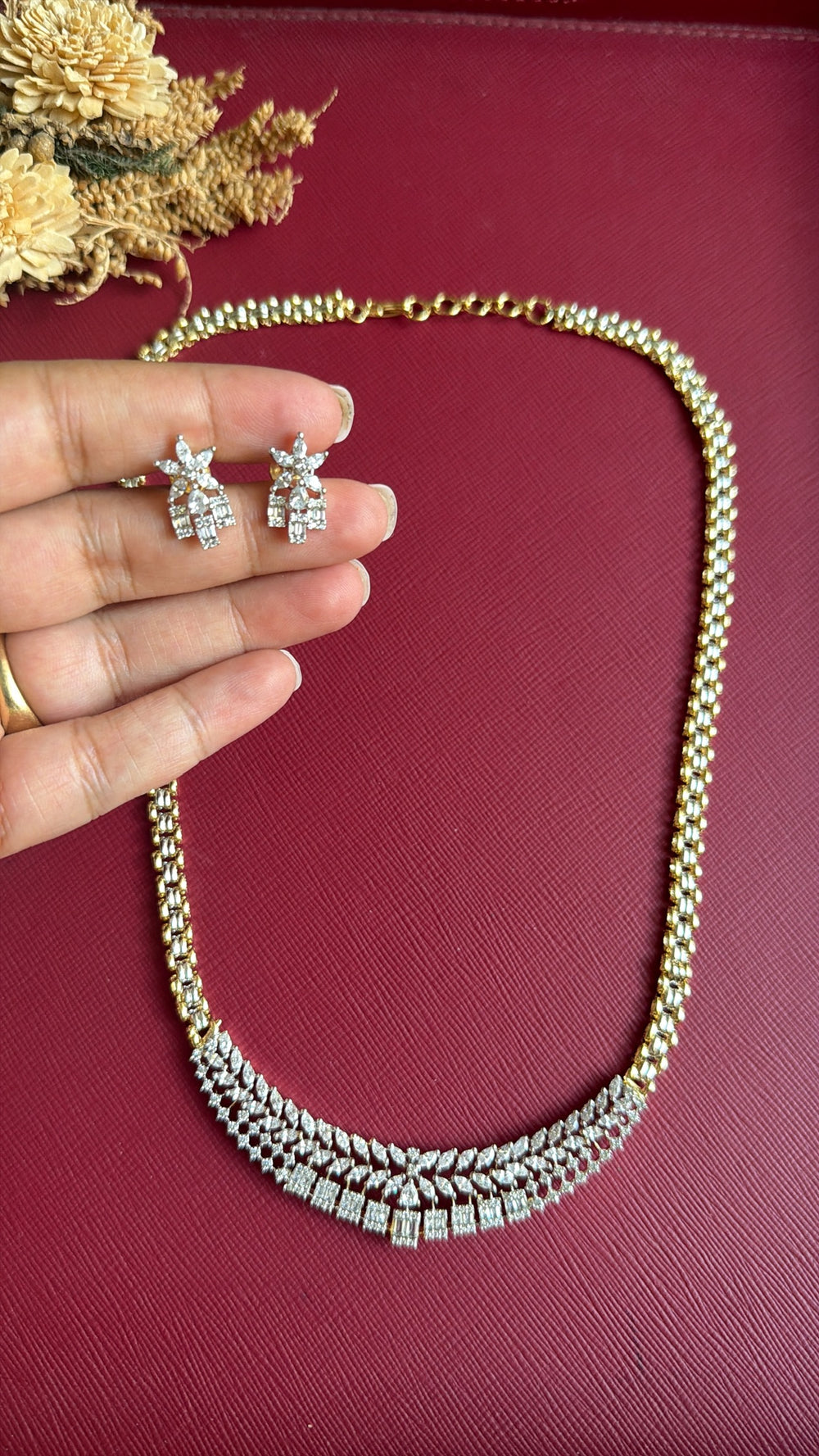 Gold-tone American Diamond pendant set from Hema Collections