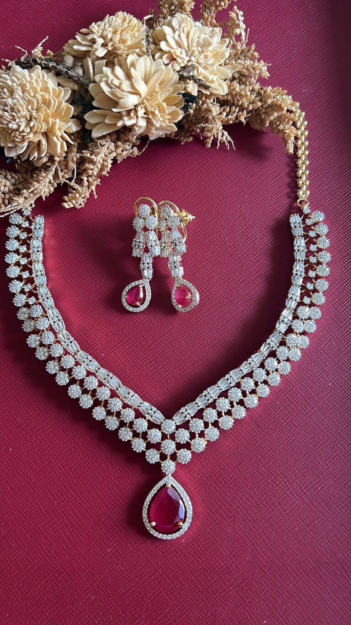Vrinda Diamond Necklace Set - Rubi