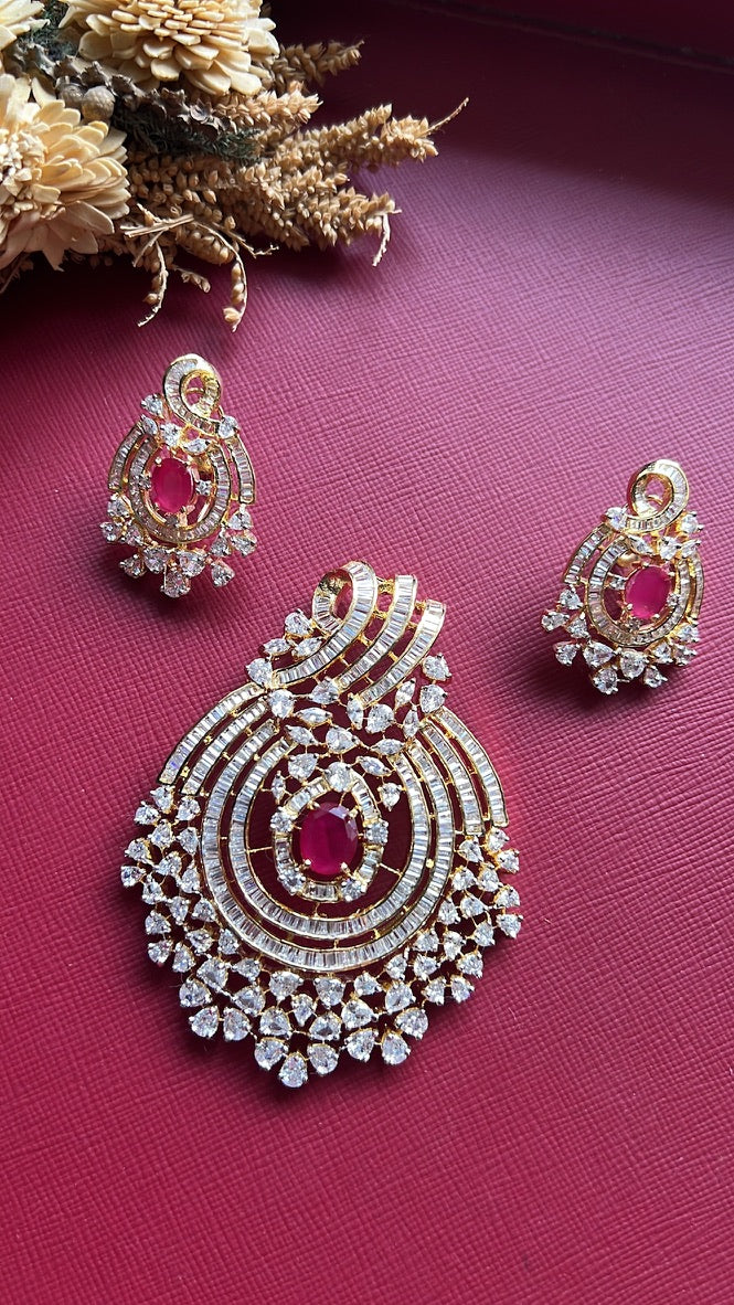 Gold-tone American Diamond pendant set from Hema Collections