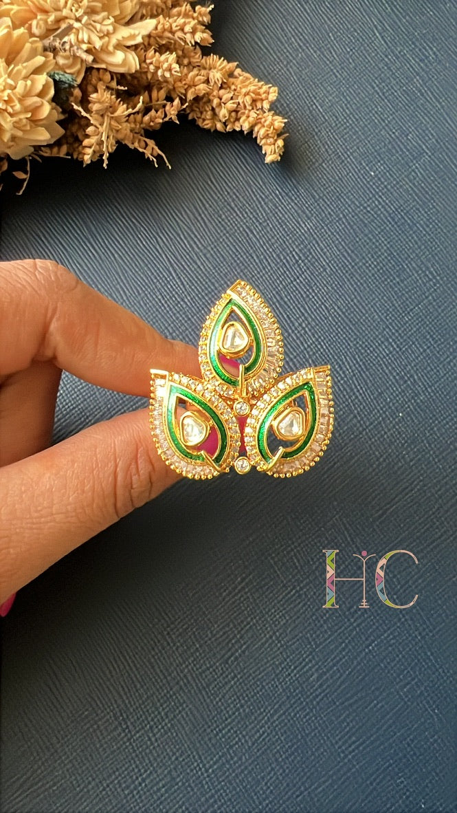 Leaf Green Kundan Ring