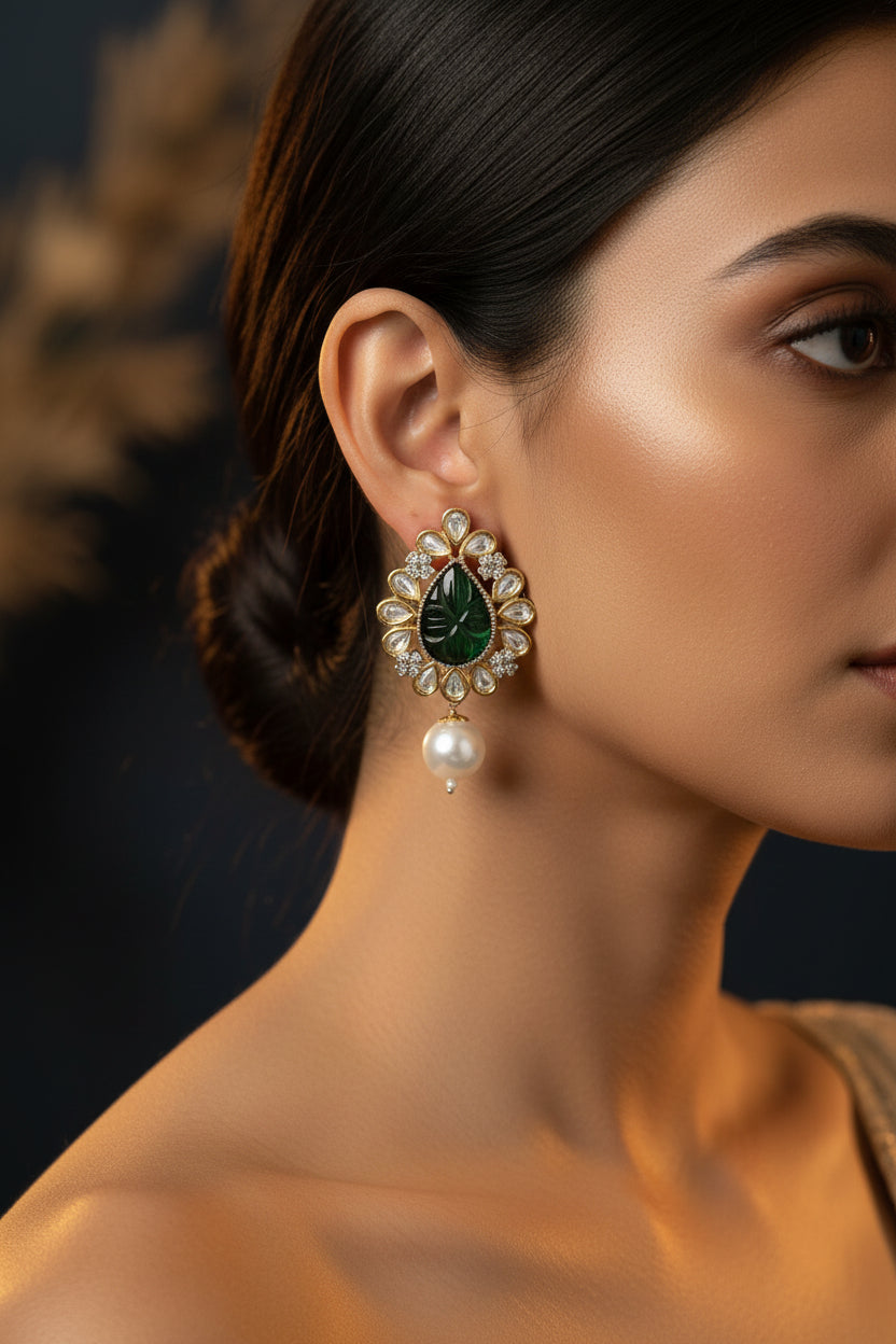 Monalisha Curving Stone Big Stud- Green